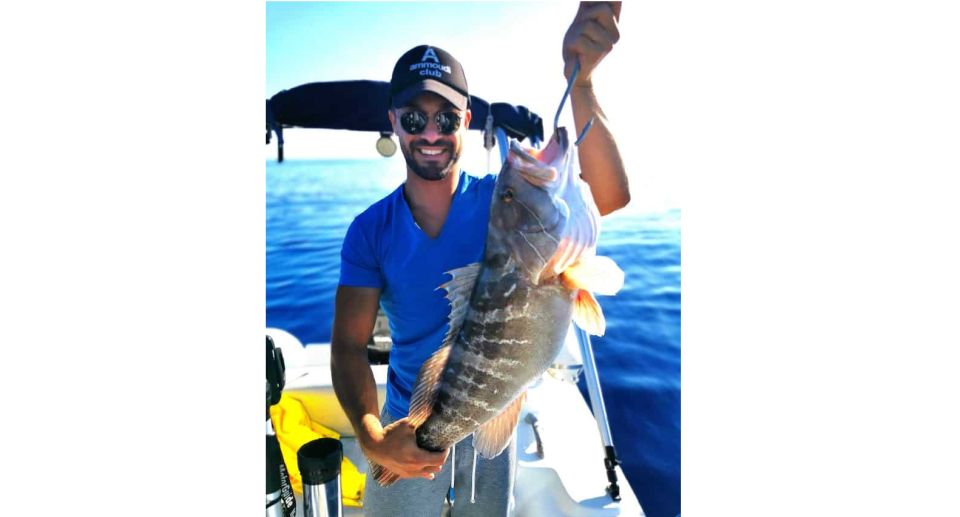 Agios Nikolaos: Mirabello Bay Fishing Trip - Your boat setup: rods, fish finder, shower, and Bluetooth
