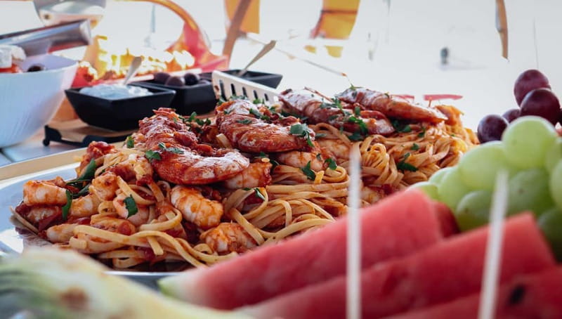 Ierapetra: Chrissi Island Luxury Yacht Cruise with Meal - Lunch on Board: Shrimp Linguine, Cretan Appetizers, and Dietary Options