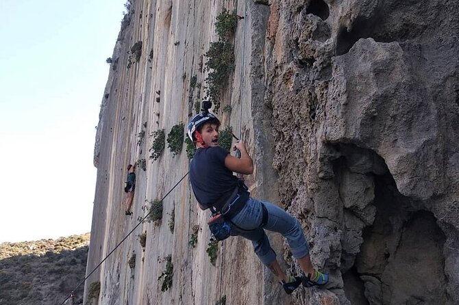 Rock Climbing on Crete with a Guide at Rethymnon, Plakias beach - George at your side: encouragement, gear fit, and real confidence